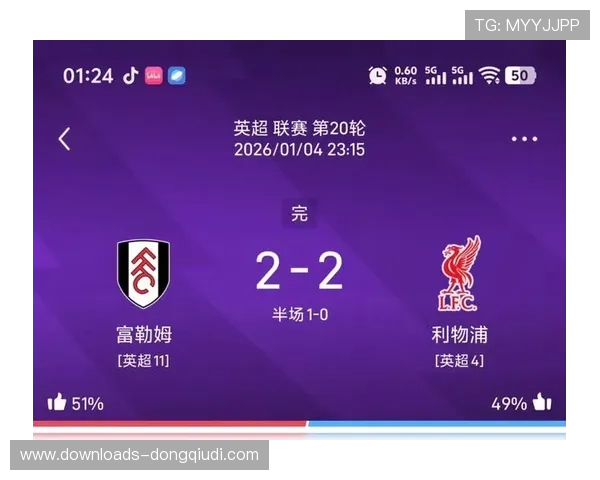 富勒姆与利物浦对攻,补时阶段两球改写比分